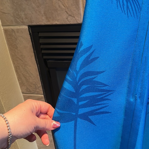 Blue Multicolor Mesh V Neck Embellished Beaded Bandage Bodycon Mini Dress - Picture 11 of 11